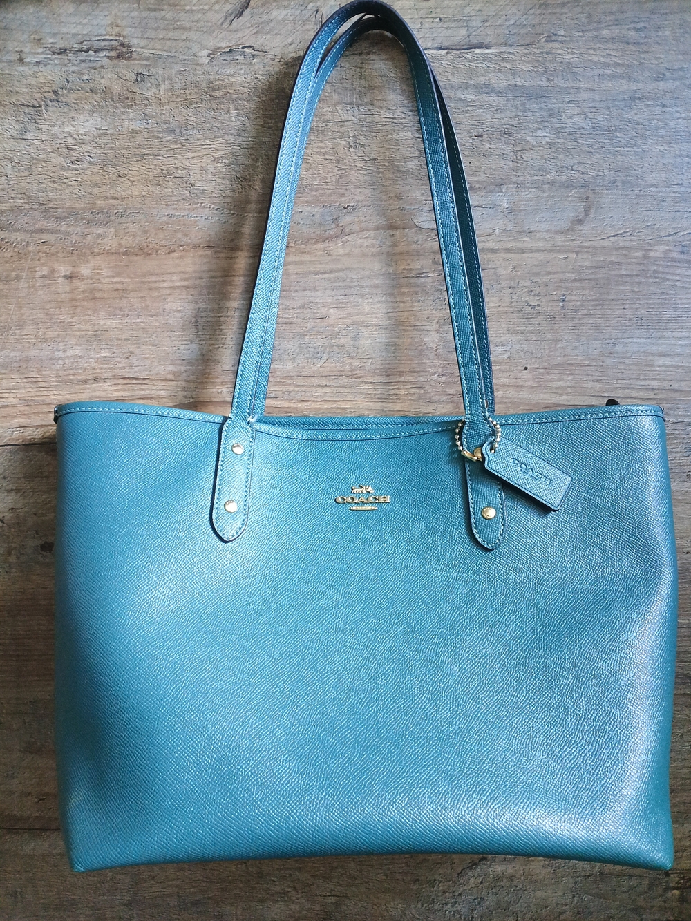 Coach City Zip Tote in Deep Teal Crossgrain Leather - Needs Strap Repair